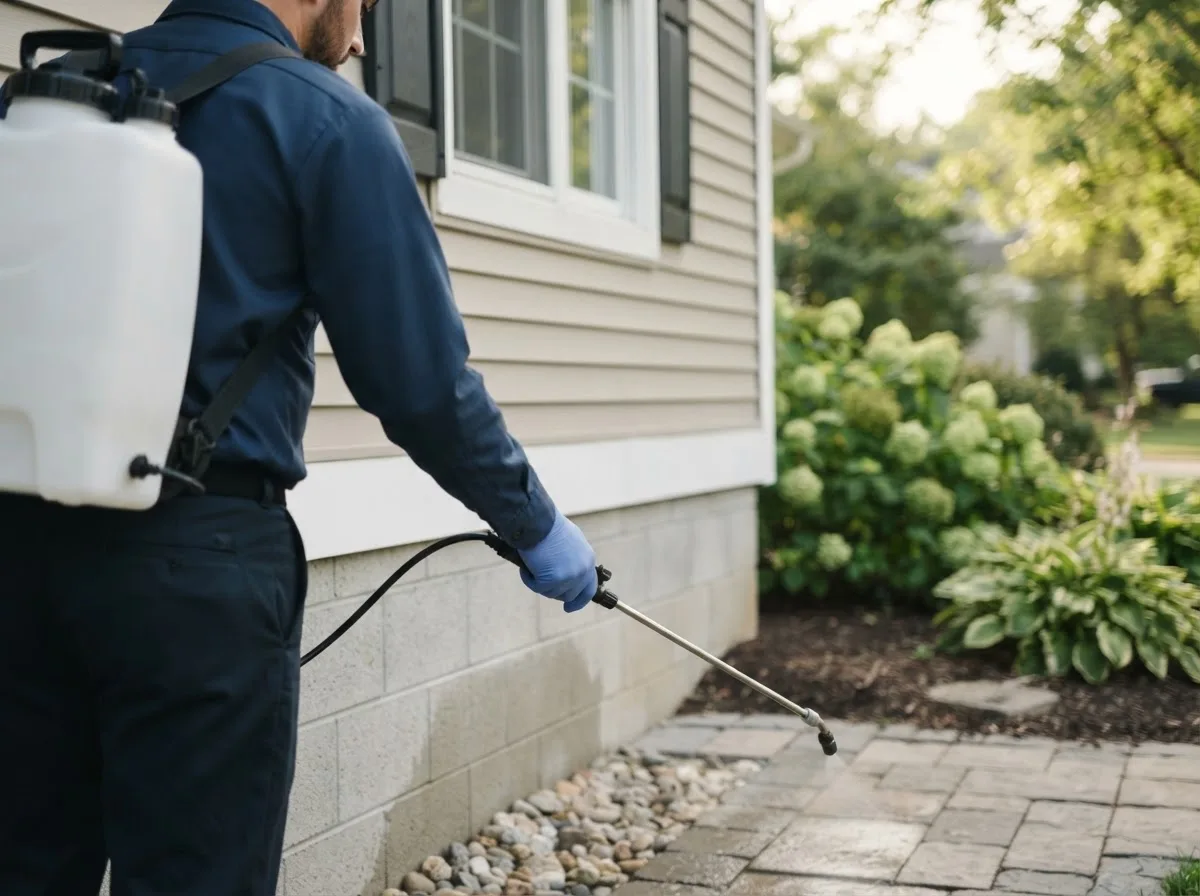 Pest control technician inspecting a home in New Baden, IL